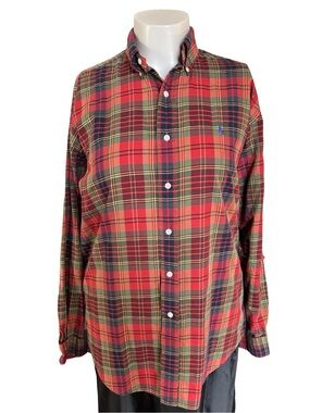 Ralph Lauren Blake Red Tartan Plaid Button Down Shirt Size Small 100% Cotton